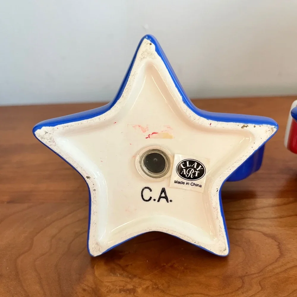 Clay Art Texas State Lone Star Flag Ceramic Salt and Pepper Shakers Set Blue Red
